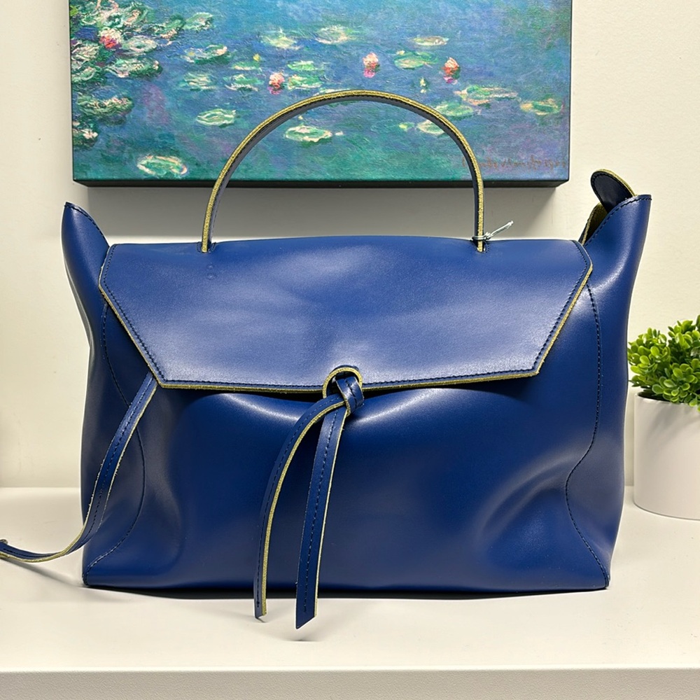 Alexandra De Curtis Satchel Handbag - Blue/Lime